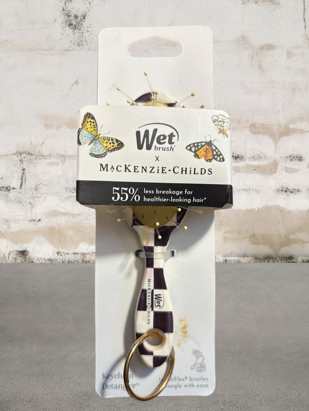 MacKenzie-Childs + Wet Brush Keychain Detangler Hair Brush Checkered NIB